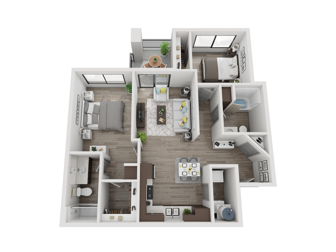 Floor plan for 2 beds, 2 baths, 1020 sqft